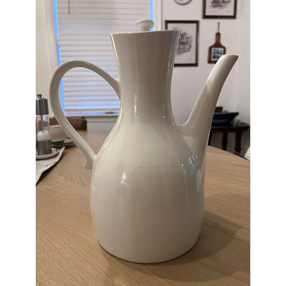 Vintage HALL Ernest Sohn Coffee/Tea Serving Pot Decanter 11.5” White Mid Century